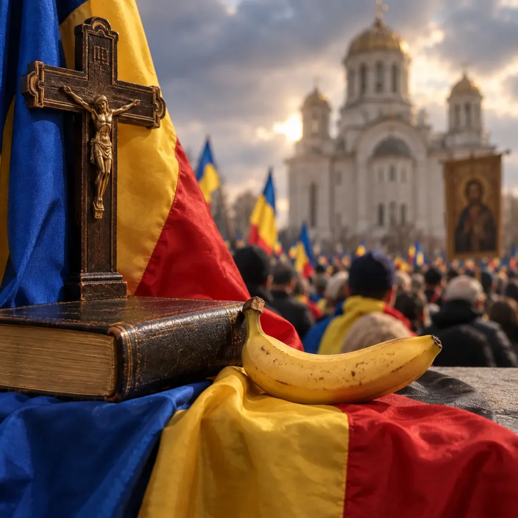 icoană, steag și banană simboluri politice